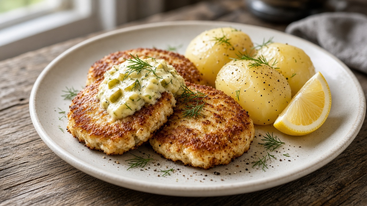 Fiskbiffar med remouladsås och potatis