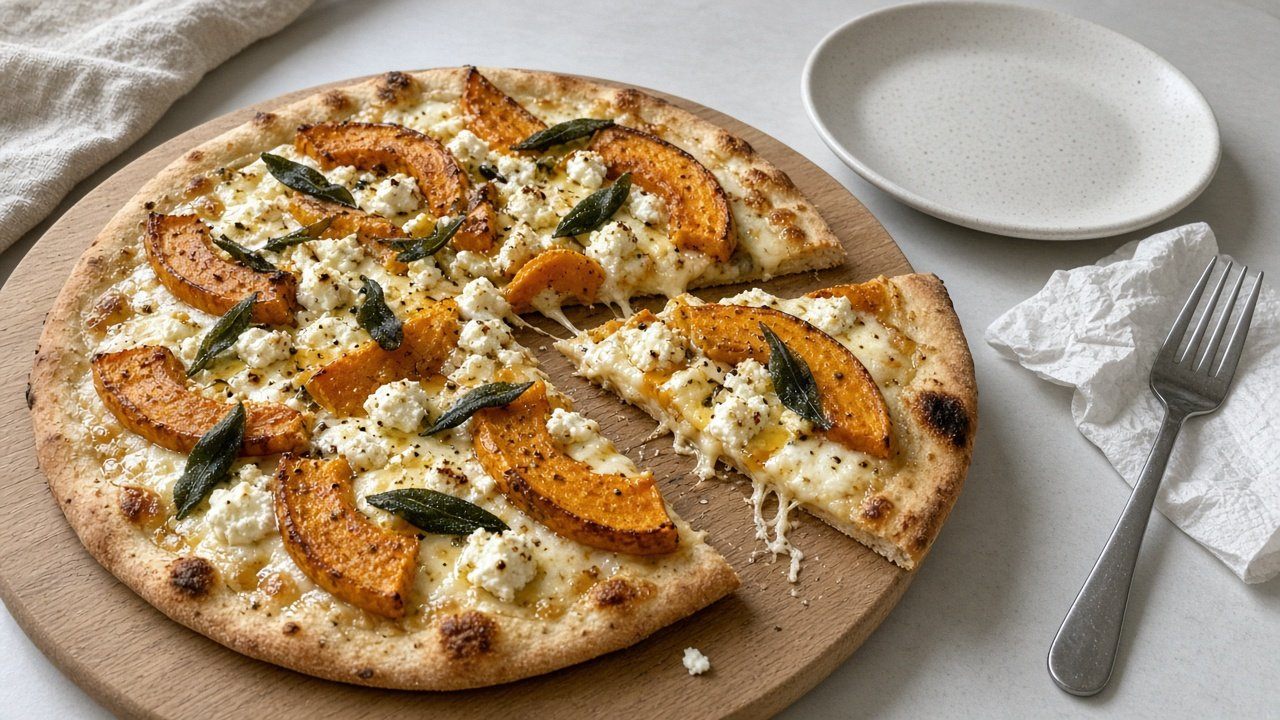 Vit pizza med pumpa, salvia och chèvre